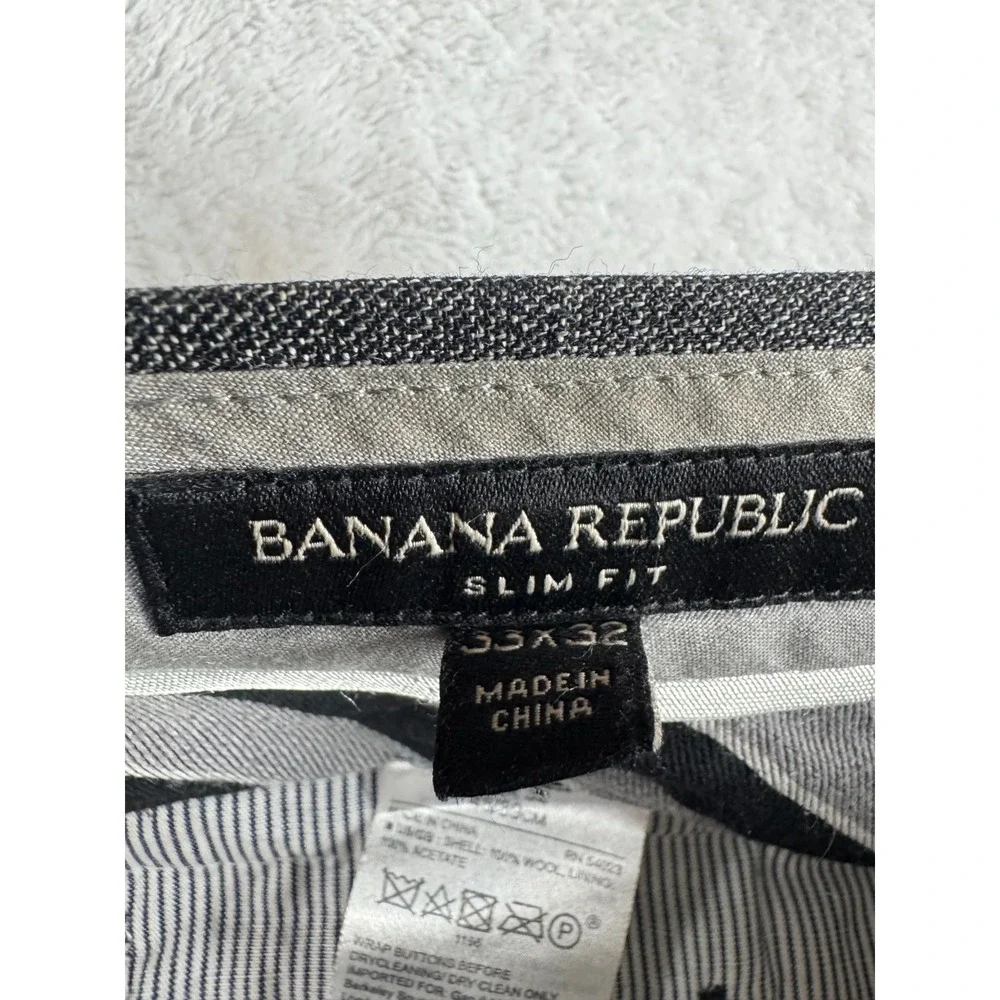 Banana Republic Wool Dress Pants Mens 33x32 Gray Check Slim Fit Workwear